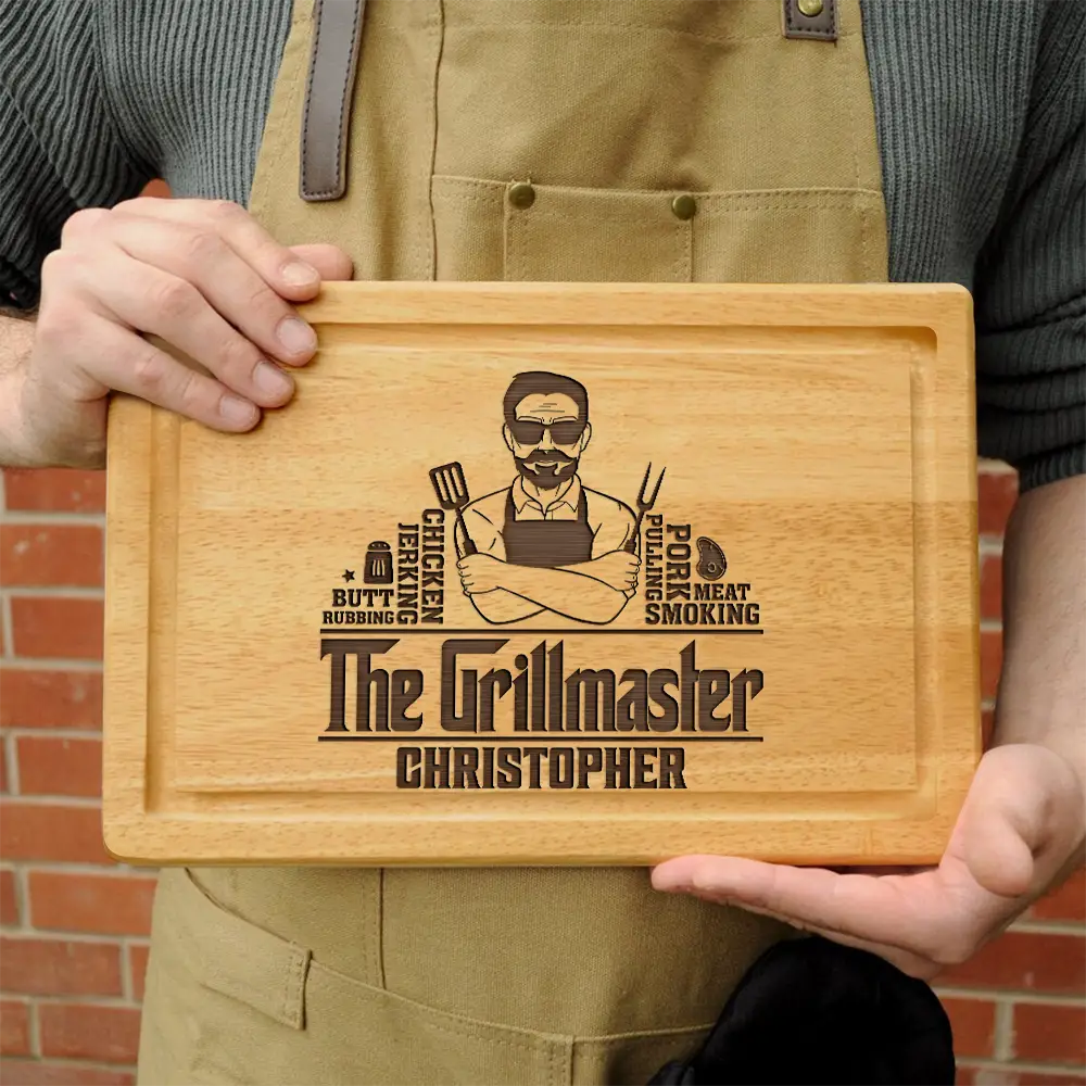 Meat Smoking Grillfather - Personalized Wooden Cutting Board - Image 3