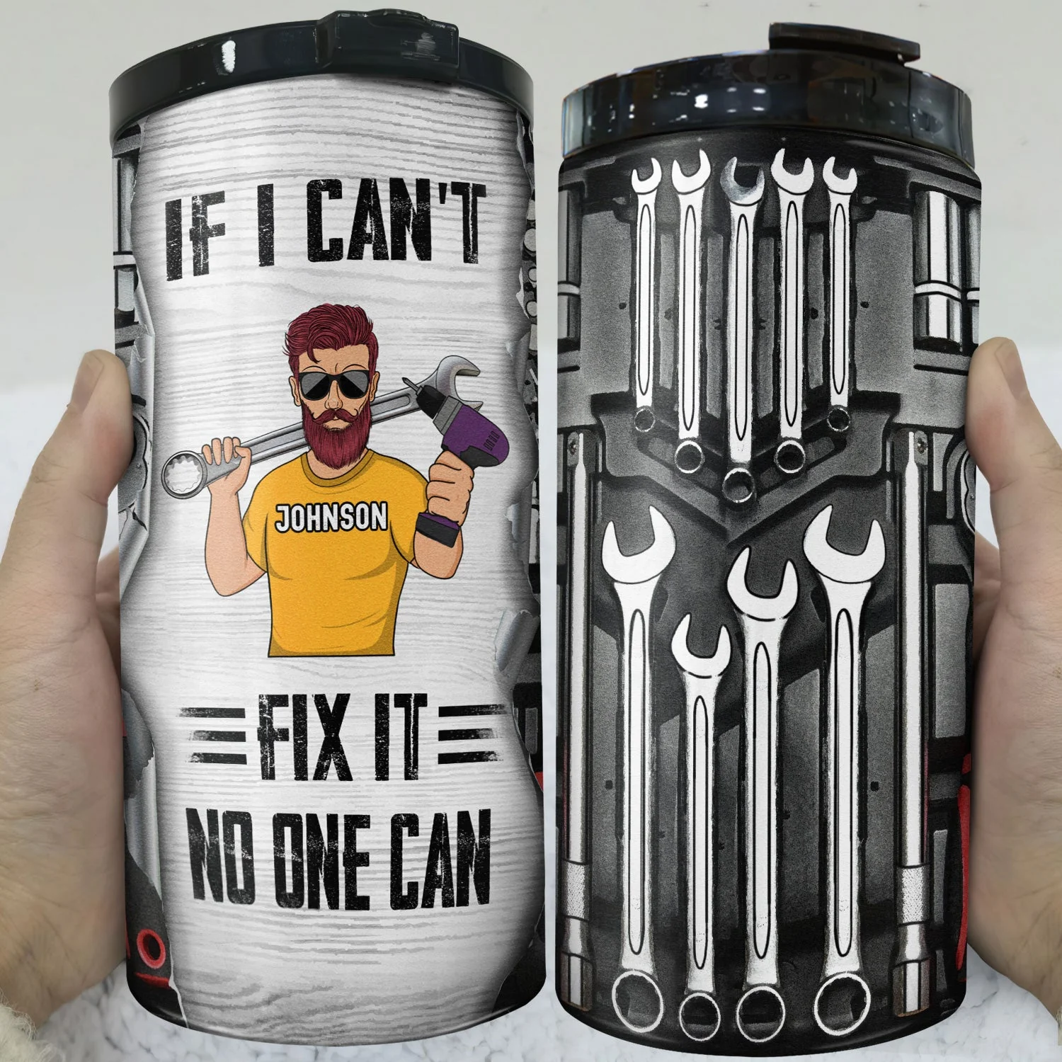 Mechanics I Can Fix Anything Except Stupid - Gift For Dad, Father, Grandfather, Grandpa, Men - Personalized Custom 4 In 1 Can Cooler Tumbler - Image 3