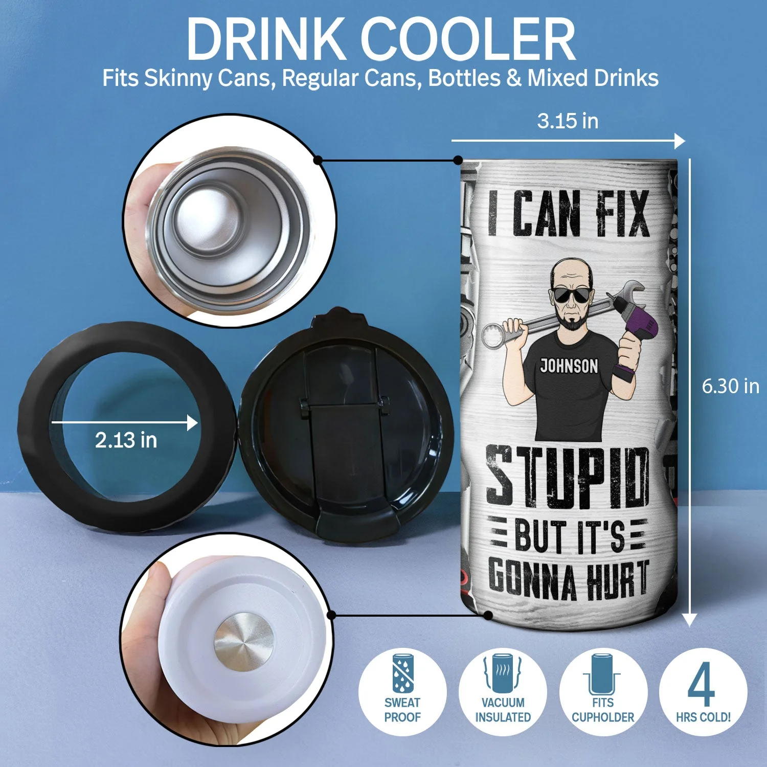 Mechanics I Can Fix Anything Except Stupid - Gift For Dad, Father, Grandfather, Grandpa, Men - Personalized Custom 4 In 1 Can Cooler Tumbler - Image 4