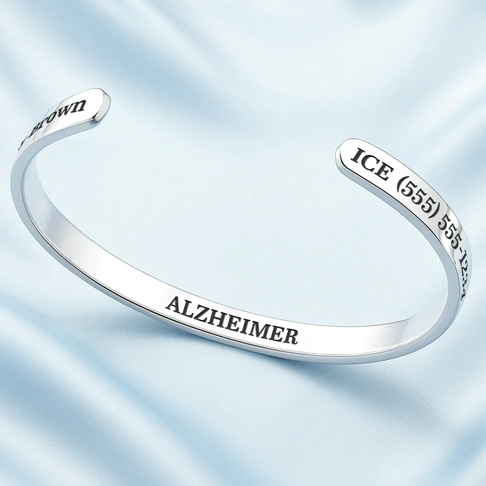Medical ID Health Condition - Personalized Bangle Bracelet Cuff - Image 3