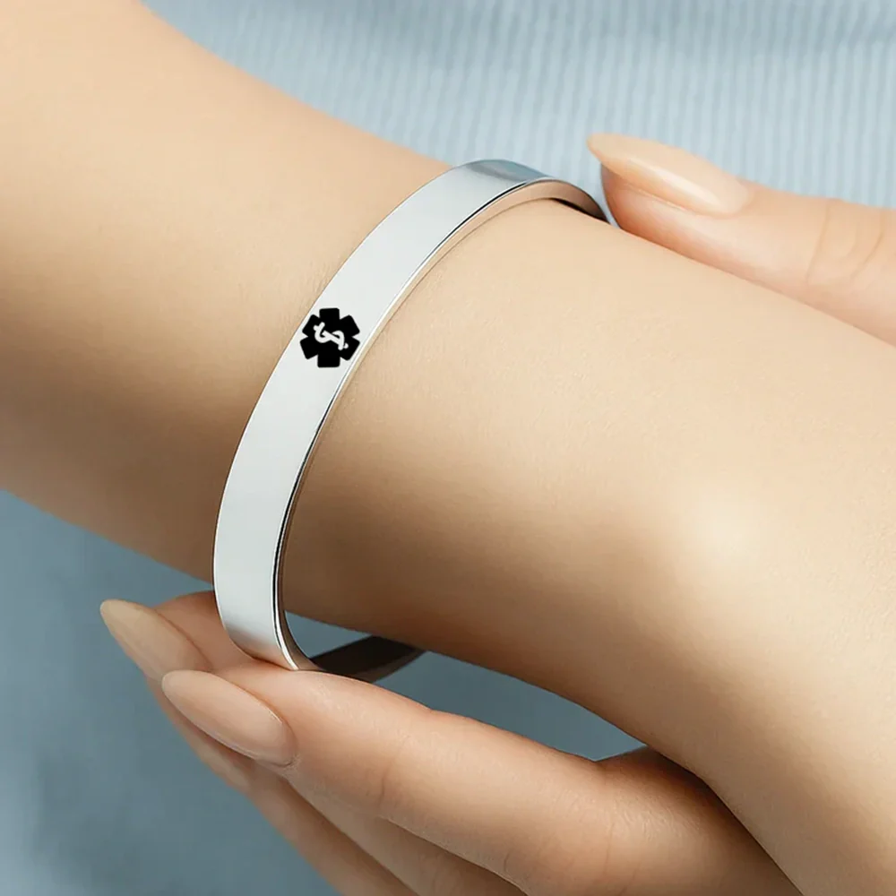 Medical ID Health Condition - Personalized Bangle Bracelet Cuff - Image 5