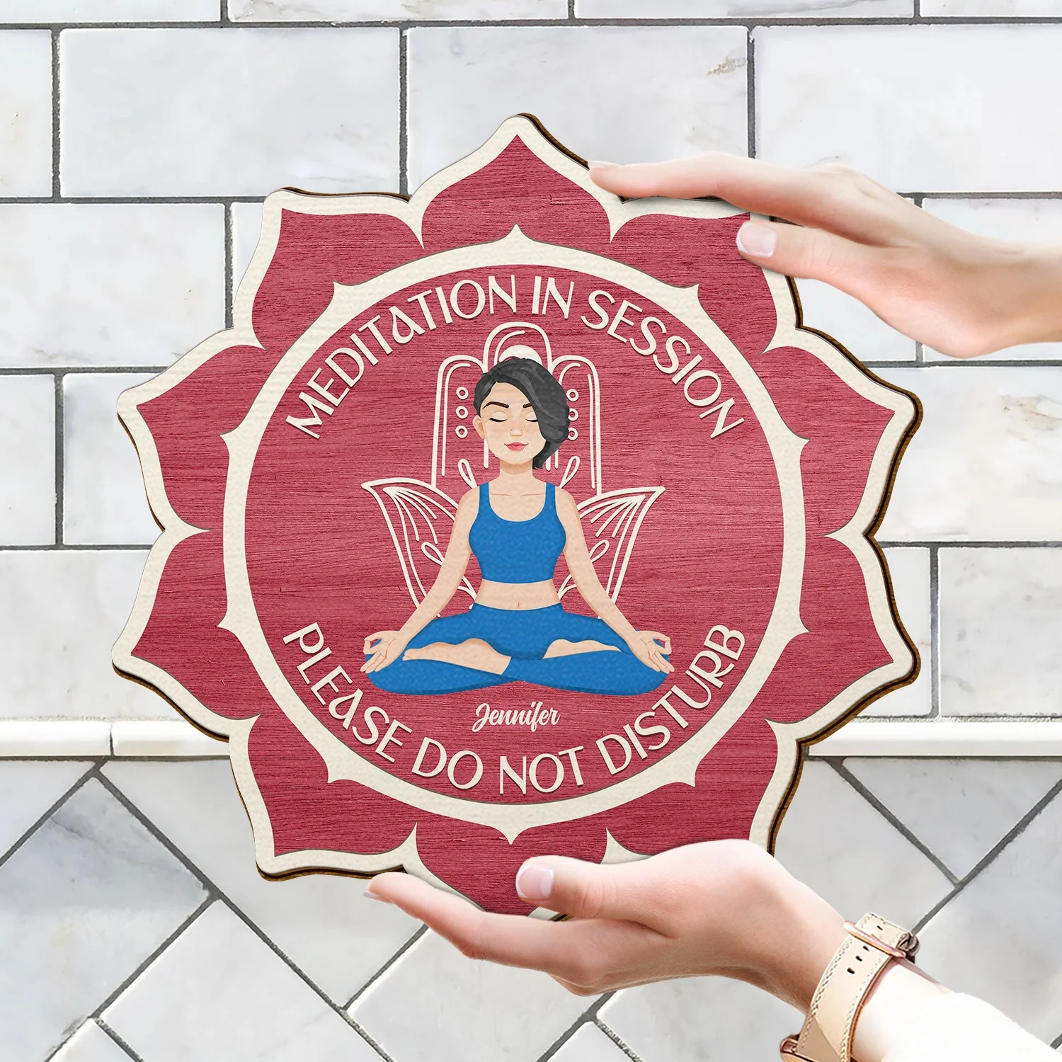 Meditation In Session - Gift For Yoga Lovers - Personalized Custom Shaped Wood Sign - Image 4