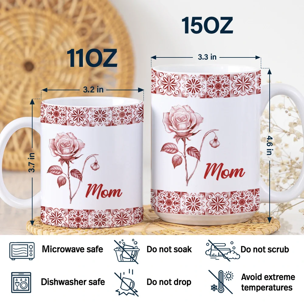 Mediterranean Pattern With Birth Month Flower - Personalized White Edge-to-Edge Mug - Image 5