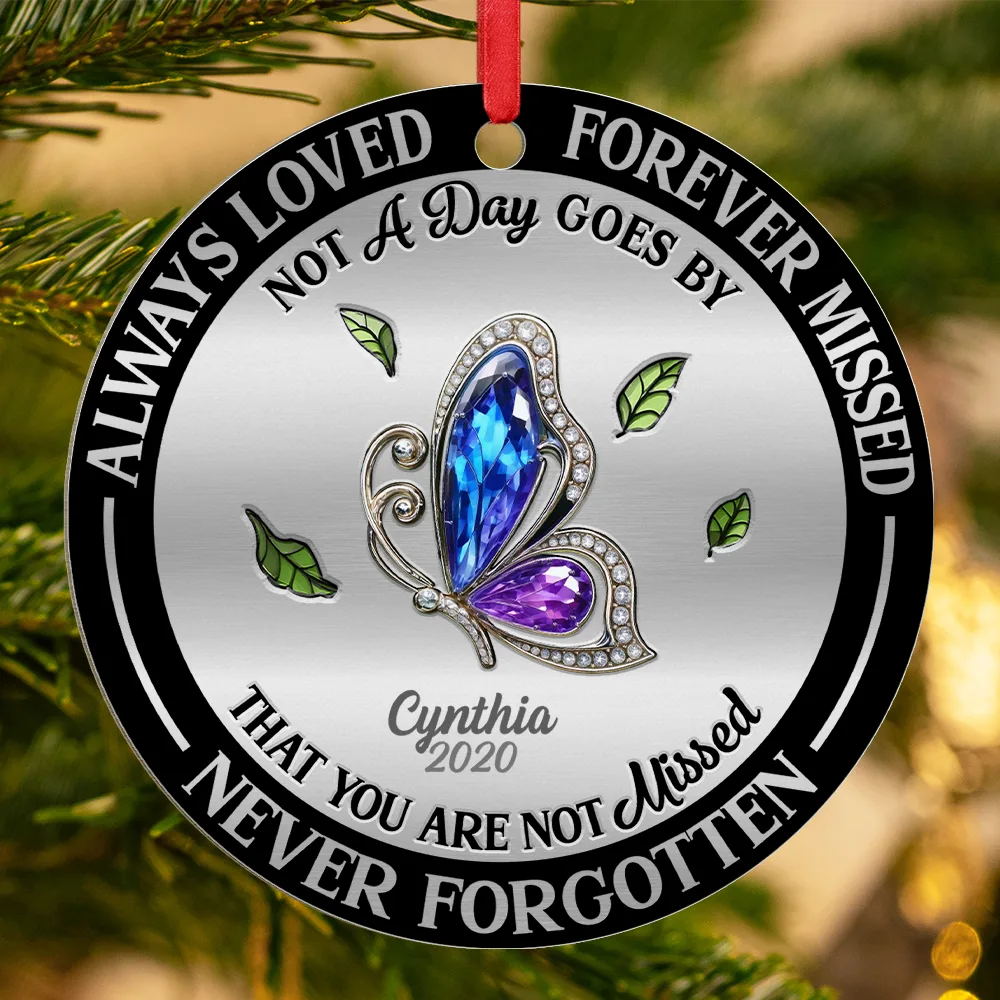Memorial Always Loved Never Forgotten Gemstone Effect - Personalized Metal Ornament - Image 3