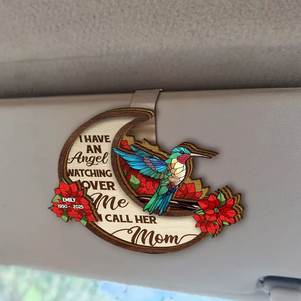 Memorial Angels Watching Over Me - Personalized Custom Shaped Car Visor Clip - Image 2