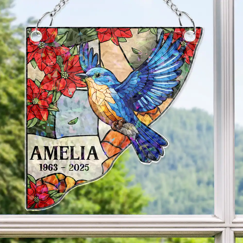 Memorial Bird Family Dad Mom - Personalized Window Corner Suncatcher - Image 3