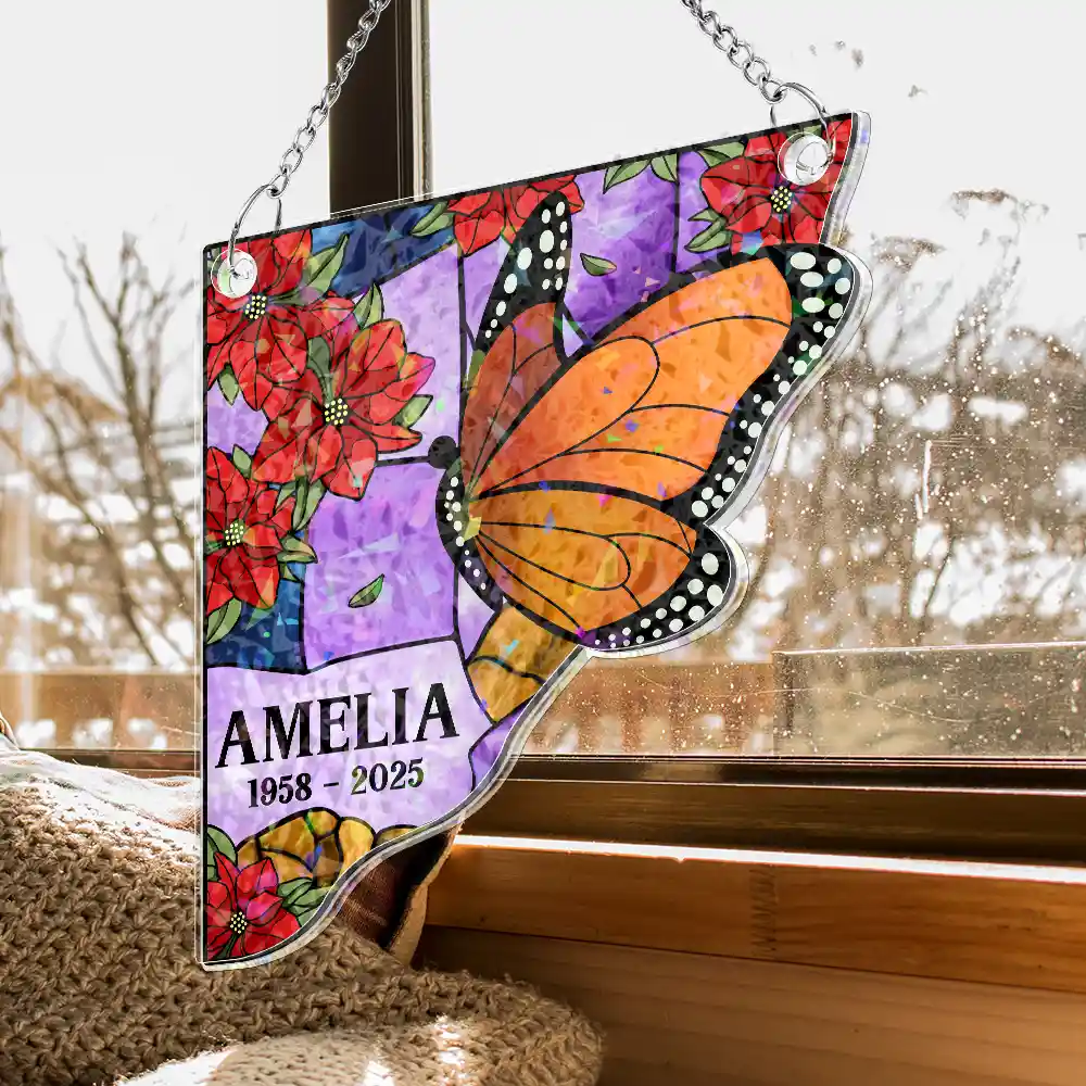 Memorial Bird Family Dad Mom - Personalized Window Corner Suncatcher - Image 4