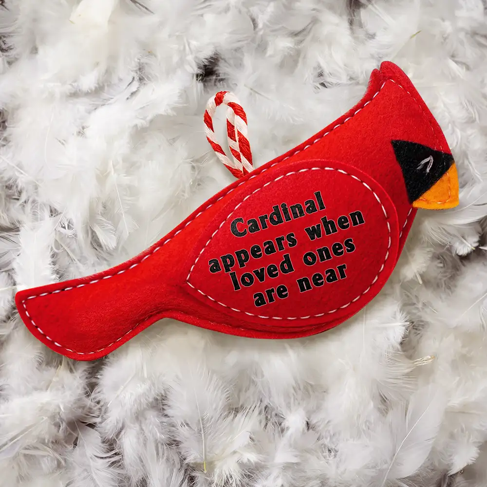 Memorial Cardinal A Gentle Reminder That We Are Never Far Apart - Personalized Wool Felt Ornament - Image 4