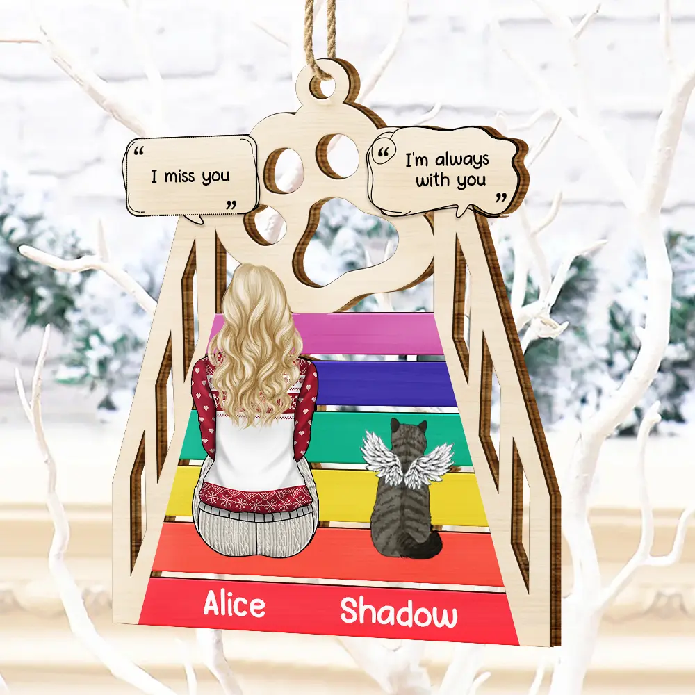 Memorial Cat Dog We Will Meet Again At The Rainbow Bridge - Personalized Wooden Cutout Ornament - Image 4