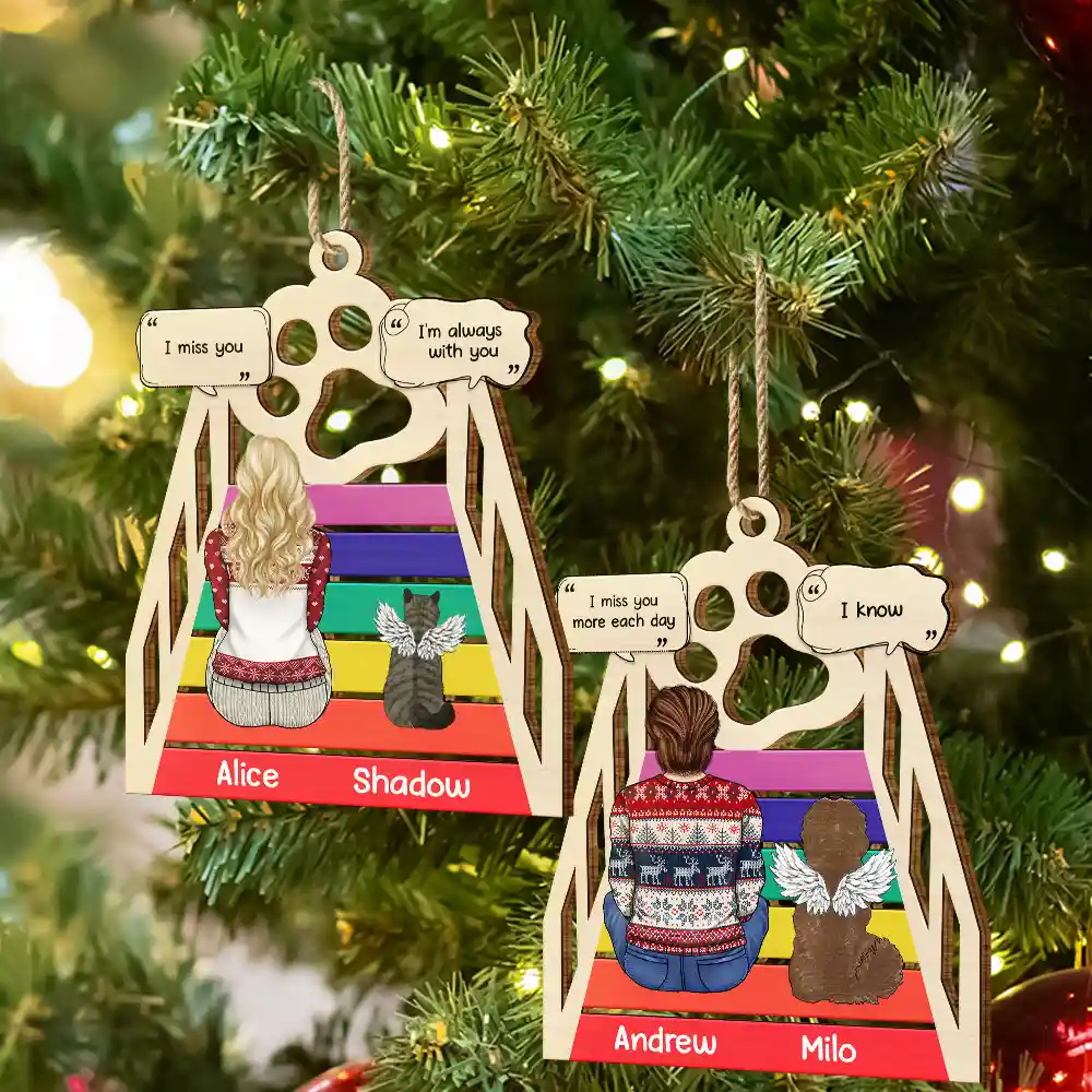 Memorial Cat Dog We Will Meet Again At The Rainbow Bridge - Personalized Wooden Cutout Ornament - Image 6