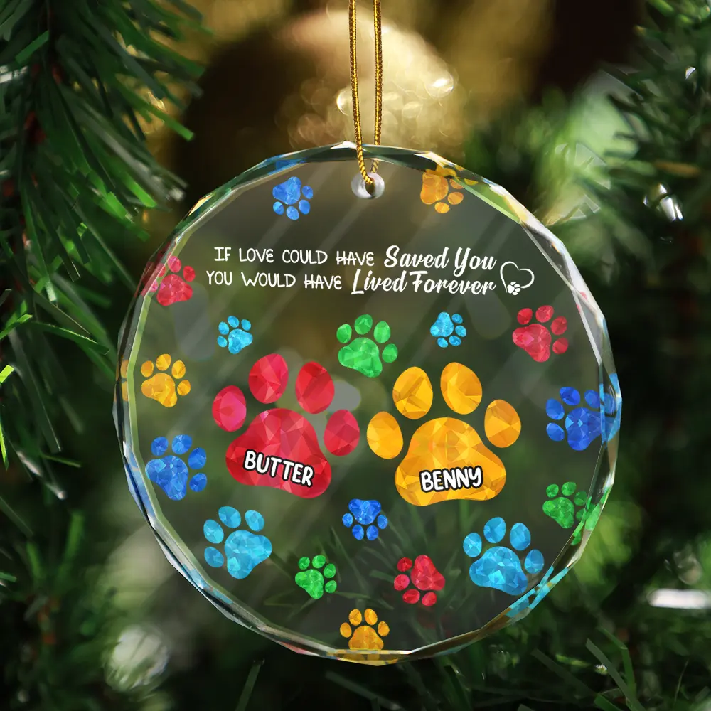 Memorial Cat Dog You Left Paw Prints On My Heart - Personalized Circle Glass Ornament - Image 3