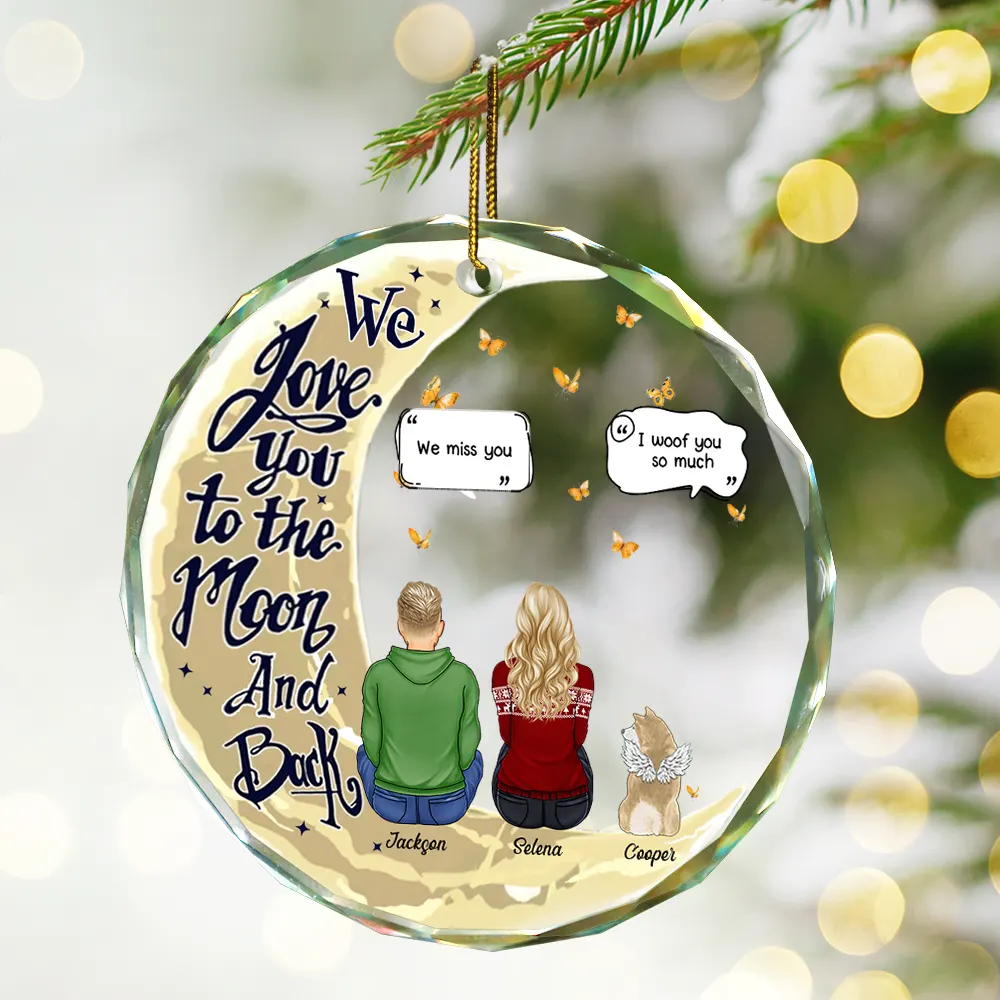 Memorial Christmas Love You To The Moon And Back - Personalized Circle Glass Ornament - Image 2