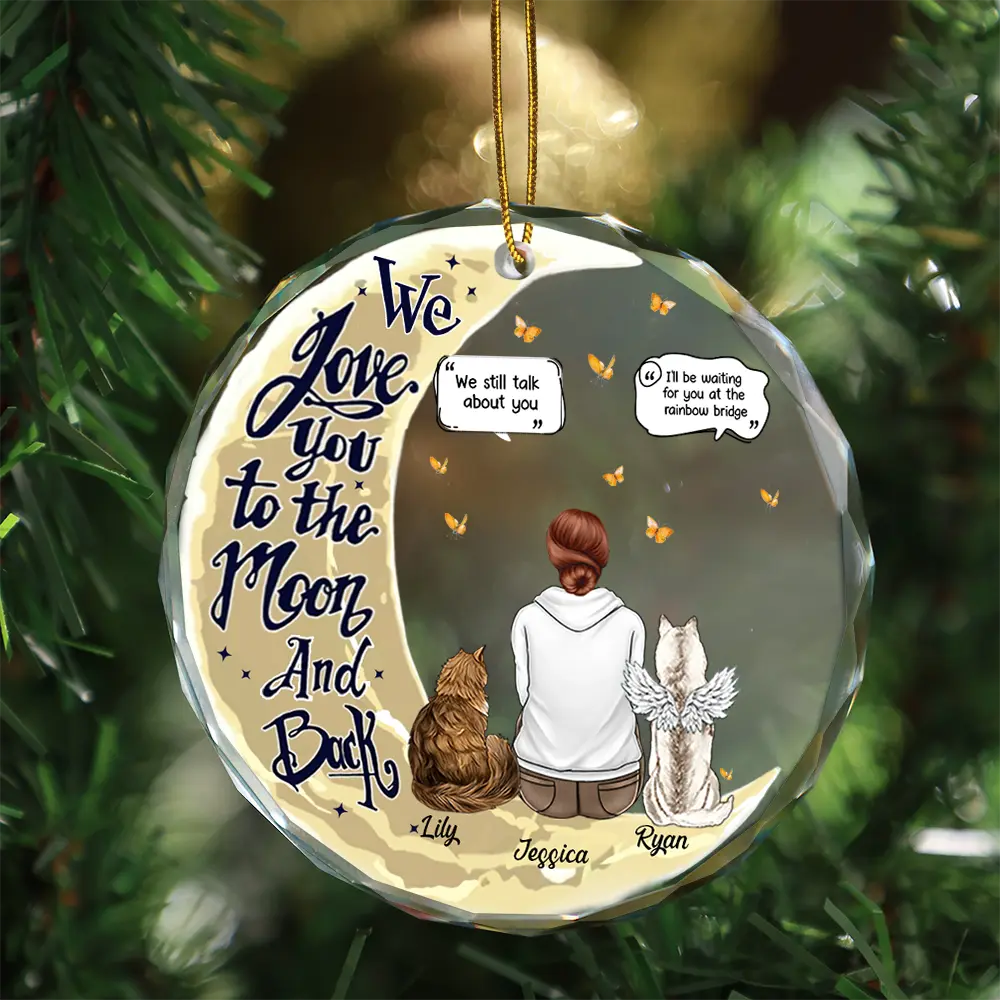 Memorial Christmas Love You To The Moon And Back - Personalized Circle Glass Ornament - Image 3