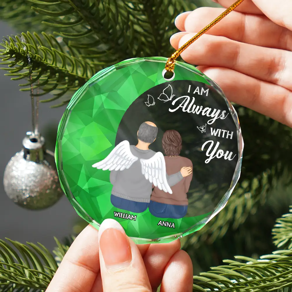 Memorial Crescent Moon Always With You - Personalized Circle Glass Ornament - Image 2