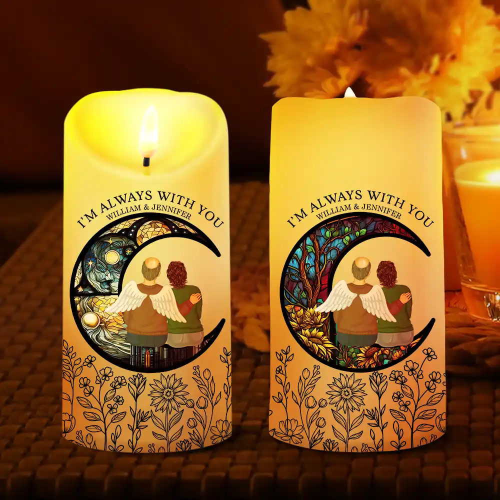 Memorial Crescent Moon Always With You - Personalized Flameless LED Candle - Image 2