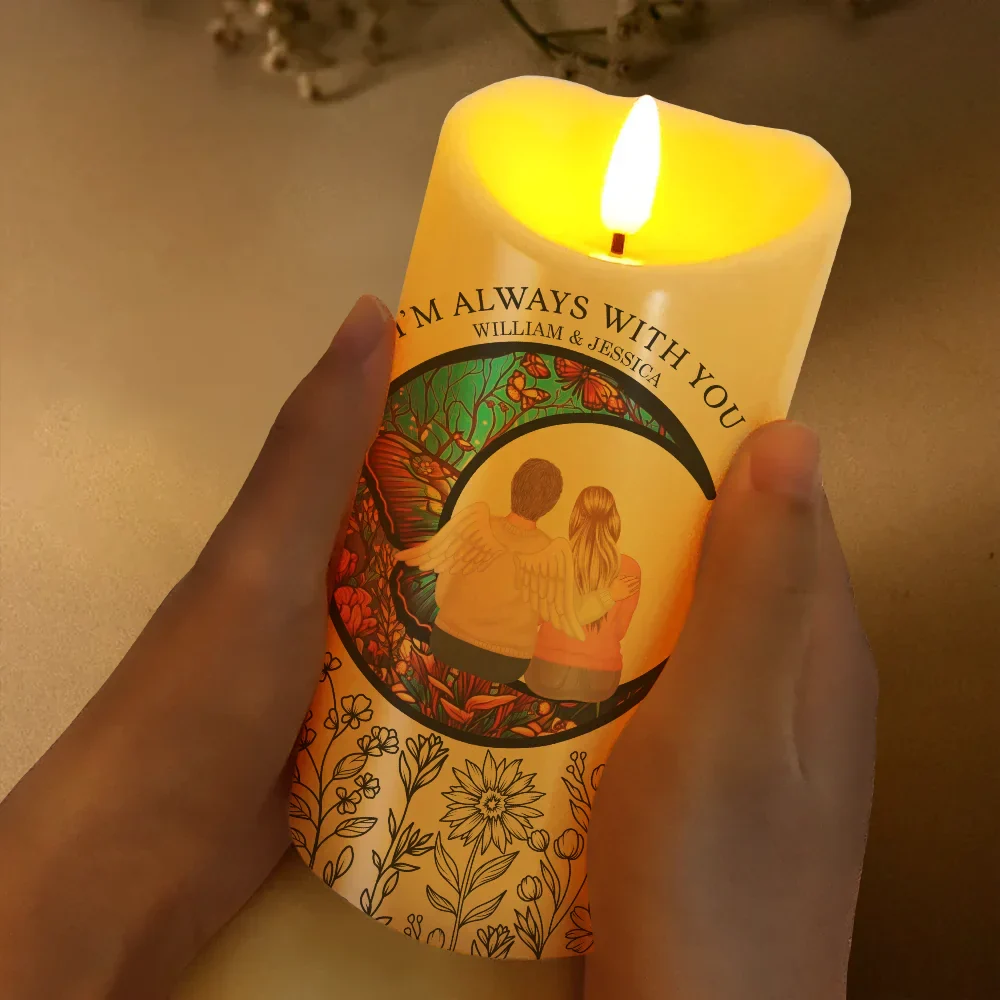Memorial Crescent Moon Always With You - Personalized Flameless LED Candle - Image 3
