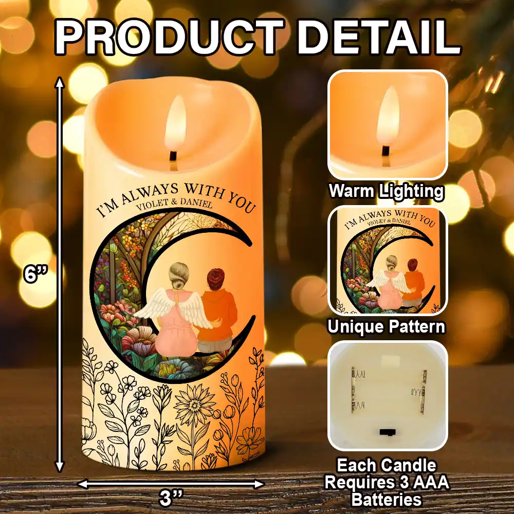Memorial Crescent Moon Always With You - Personalized Flameless LED Candle - Image 5