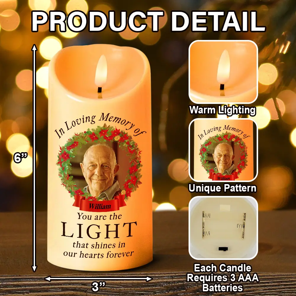 Memorial Custom Photo You Are The Light - Personalized Flameless LED Candle - Image 5