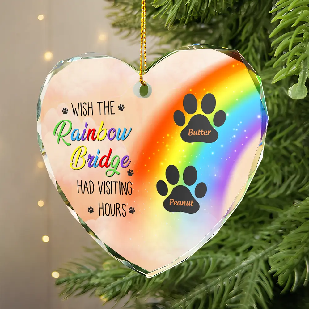Memorial Dog Cat A Piece Of My Heart Is At The Rainbow Bridge - Personalized Heart Shaped Glass Ornament - Image 2