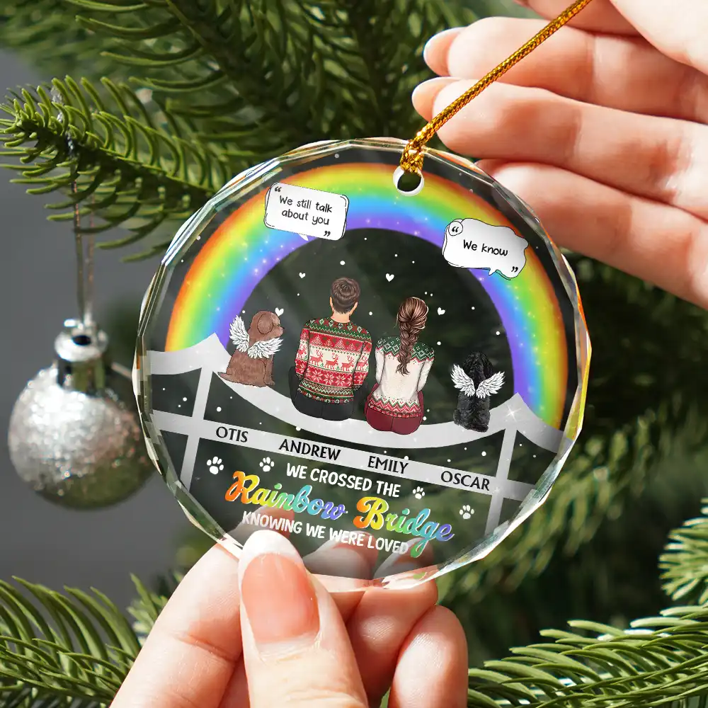 Memorial Dog Cat At The Rainbow Bridge - Personalized Circle Glass Ornament - Image 2