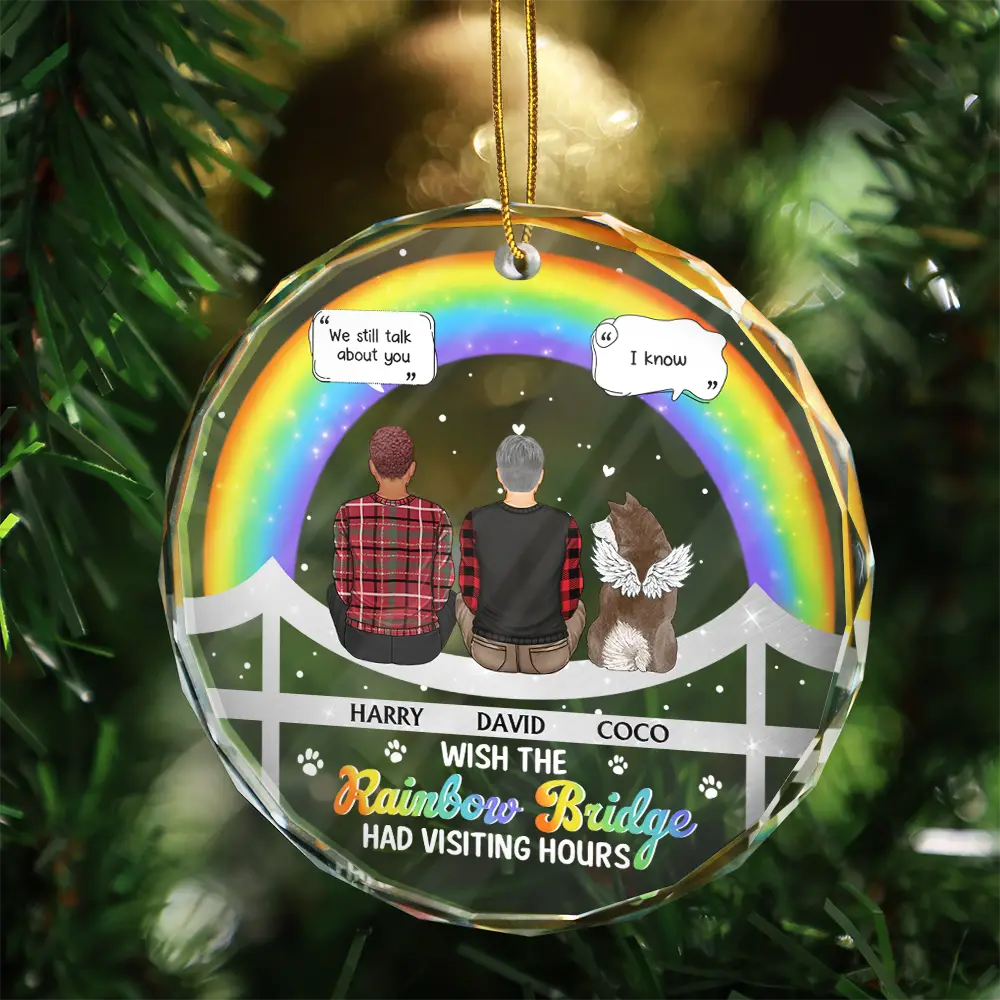 Memorial Dog Cat At The Rainbow Bridge - Personalized Circle Glass Ornament - Image 3