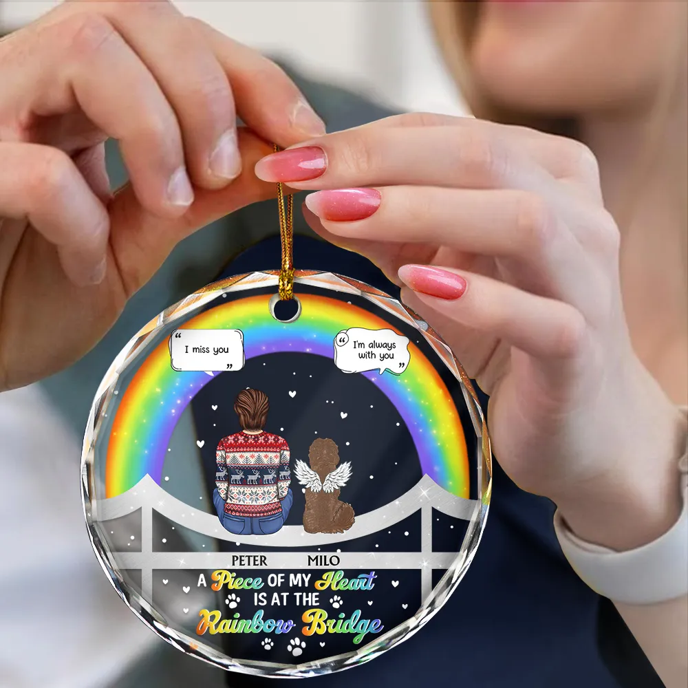 Memorial Dog Cat At The Rainbow Bridge - Personalized Circle Glass Ornament - Image 4