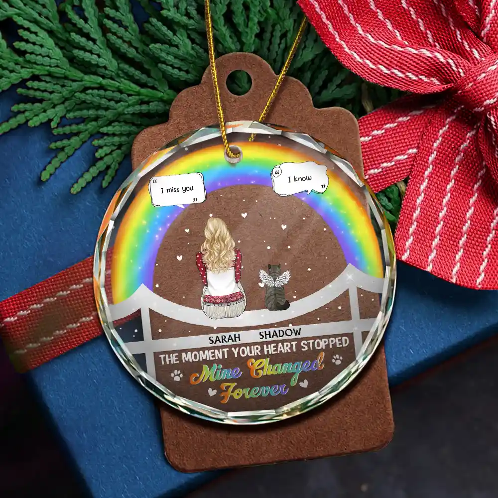 Memorial Dog Cat At The Rainbow Bridge - Personalized Circle Glass Ornament - Image 5