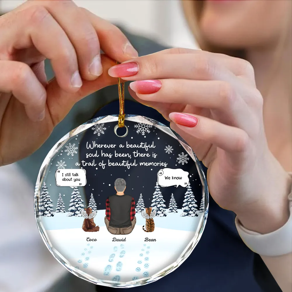 Memorial Dog Cat Beautiful Soul Beautiful Memories - Personalized Circle Glass Ornament - Image 4