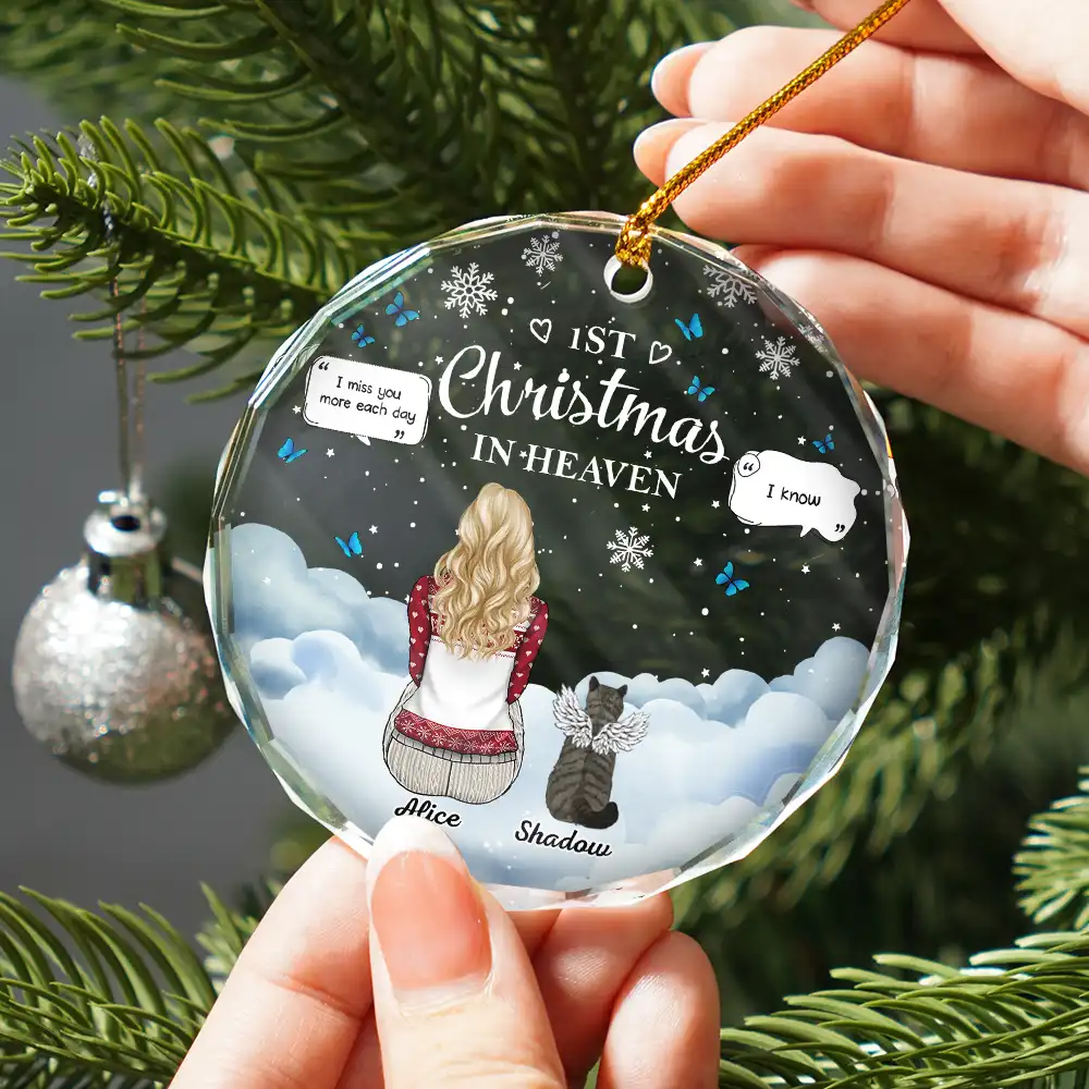 Memorial Dog Cat First Christmas In Heaven - Personalized Circle Glass Ornament - Image 2
