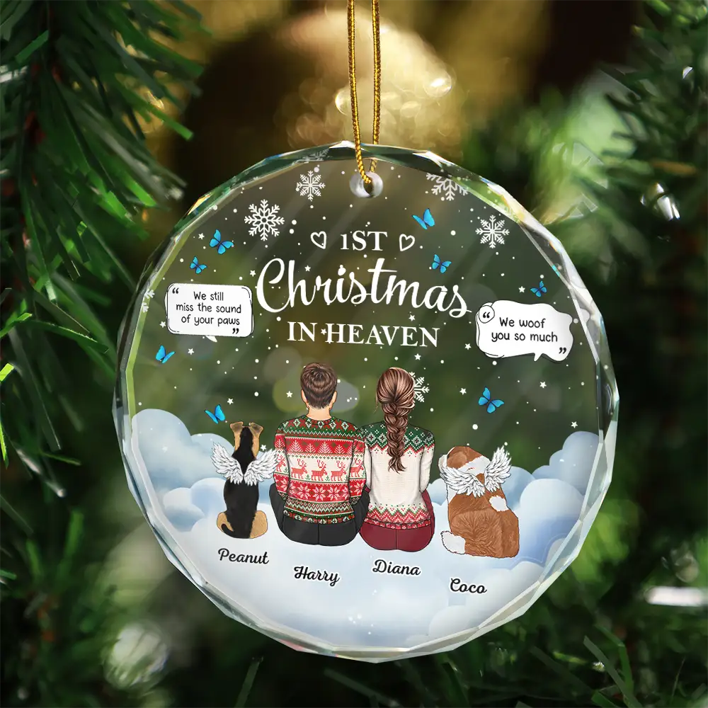 Memorial Dog Cat First Christmas In Heaven - Personalized Circle Glass Ornament - Image 3