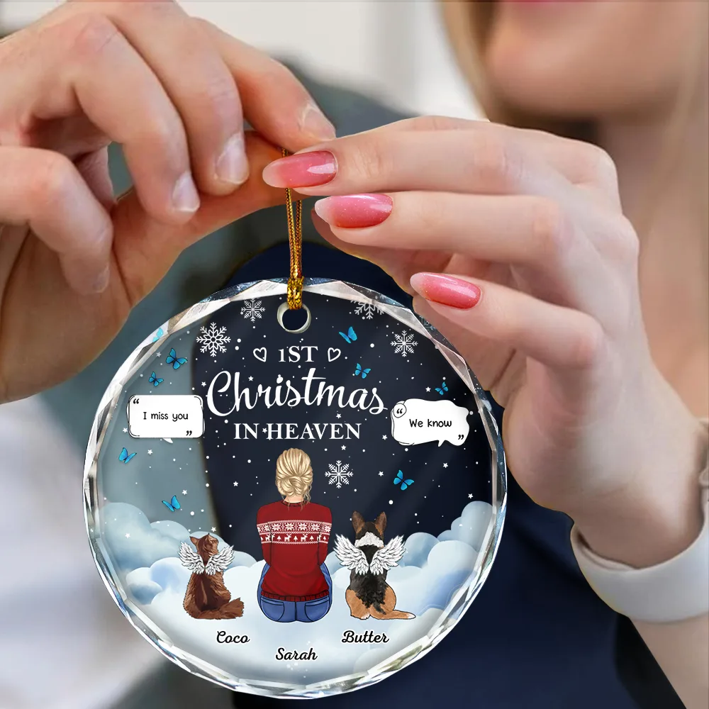 Memorial Dog Cat First Christmas In Heaven - Personalized Circle Glass Ornament - Image 4