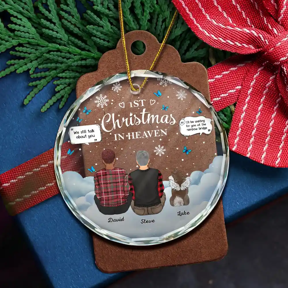 Memorial Dog Cat First Christmas In Heaven - Personalized Circle Glass Ornament - Image 5