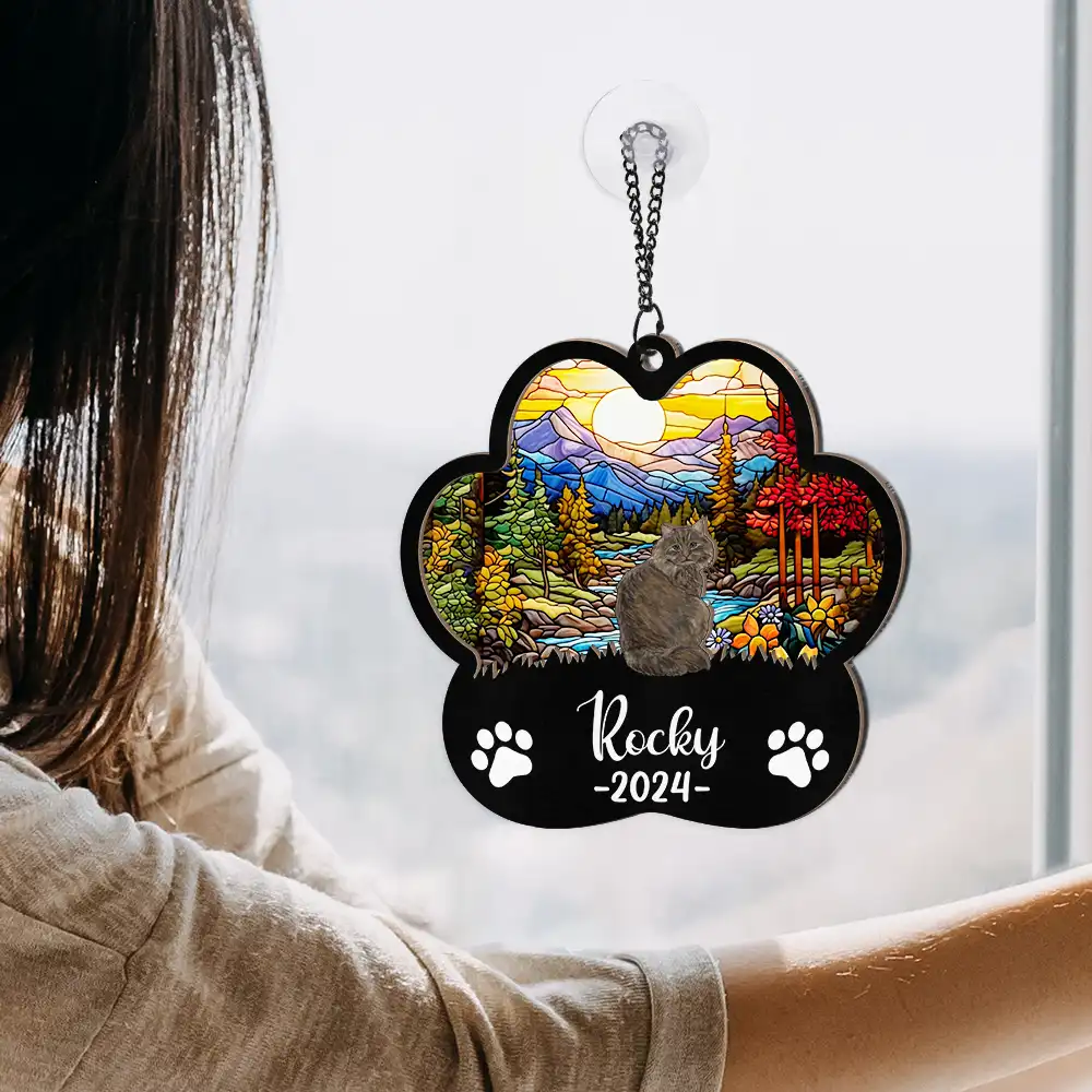Memorial Dog Cat Sunflower - Personalized Window Hanging Suncatcher Ornament - Image 4