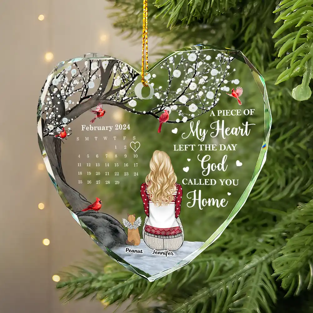 Memorial Dog Cat The Day God Called You Home Calendar - Personalized Heart Shaped Glass Ornament - Image 2
