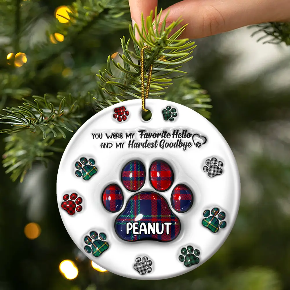 Memorial Dog Cat You Left Paw Prints On My Heart - 3D Inflated Effect Printed Ornament, Personalized Circle Ceramic Ornament - Image 3