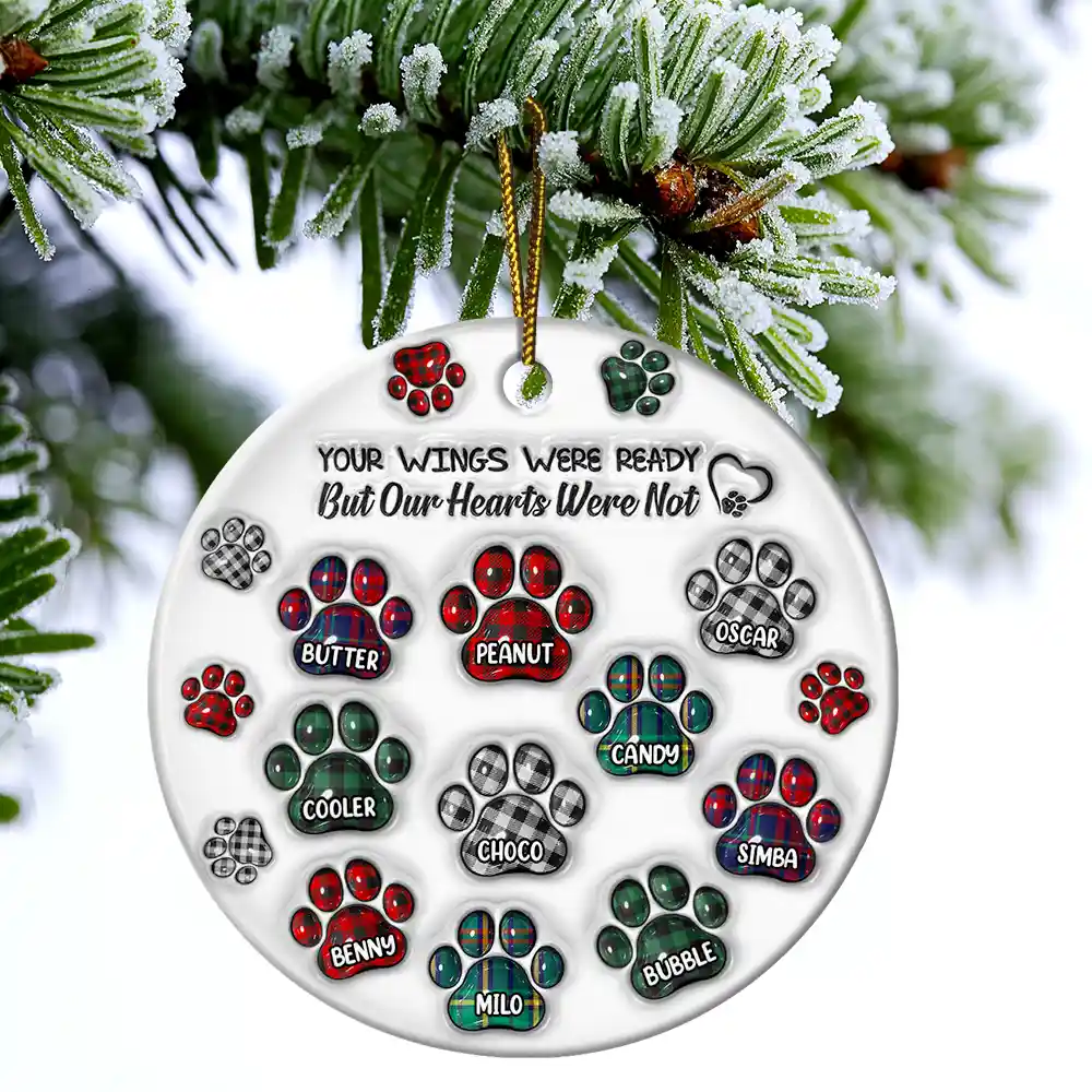Memorial Dog Cat You Left Paw Prints On My Heart - 3D Inflated Effect Printed Ornament, Personalized Circle Ceramic Ornament - Image 4