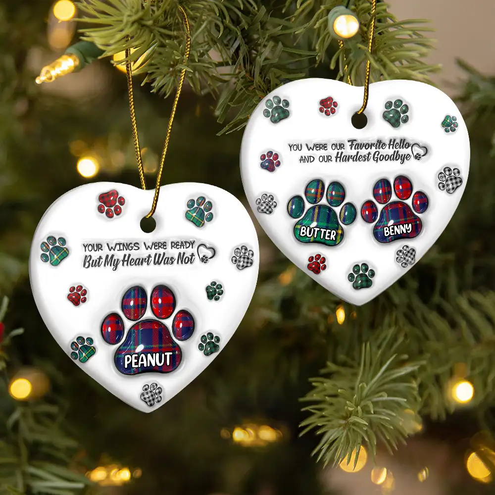 Memorial Dog Cat You Left Paw Prints On My Heart - 3D Inflated Effect Printed Ornament, Personalized Heart Ceramic Ornament - Image 2