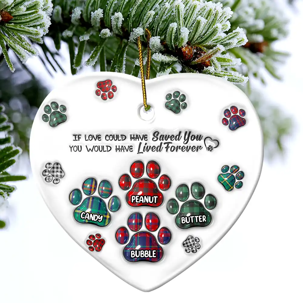 Memorial Dog Cat You Left Paw Prints On My Heart - 3D Inflated Effect Printed Ornament, Personalized Heart Ceramic Ornament - Image 4