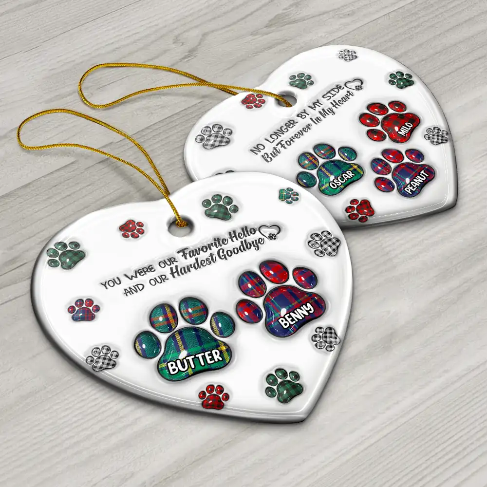 Memorial Dog Cat You Left Paw Prints On My Heart - 3D Inflated Effect Printed Ornament, Personalized Heart Ceramic Ornament - Image 6