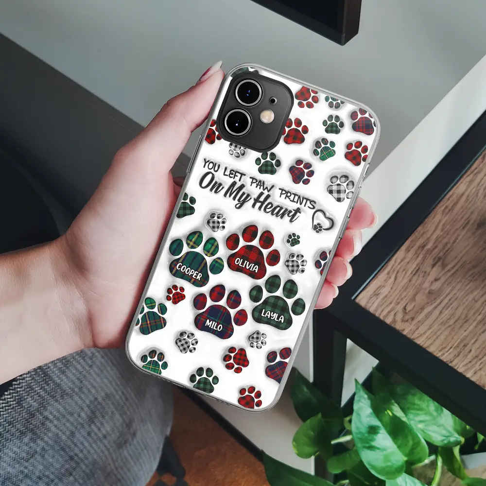 Memorial Dog Cat You Left Paw Prints On My Heart - 3D Inflated Effect Printed, Personalized Clear Phone Case - Image 4