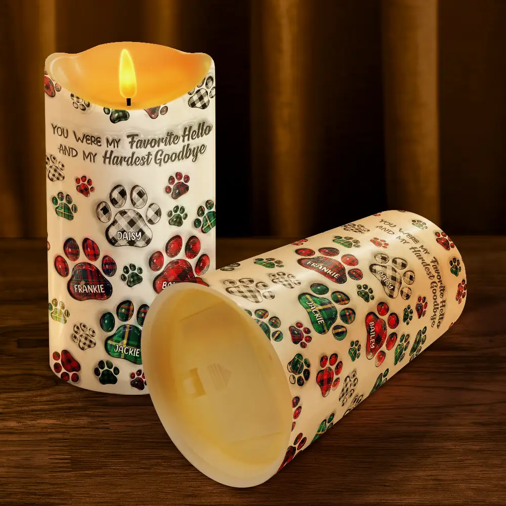 Memorial Dog Cat You Left Paw Prints On My Heart - 3D Inflated Effect Printed, Personalized Flameless LED Candle - Image 4