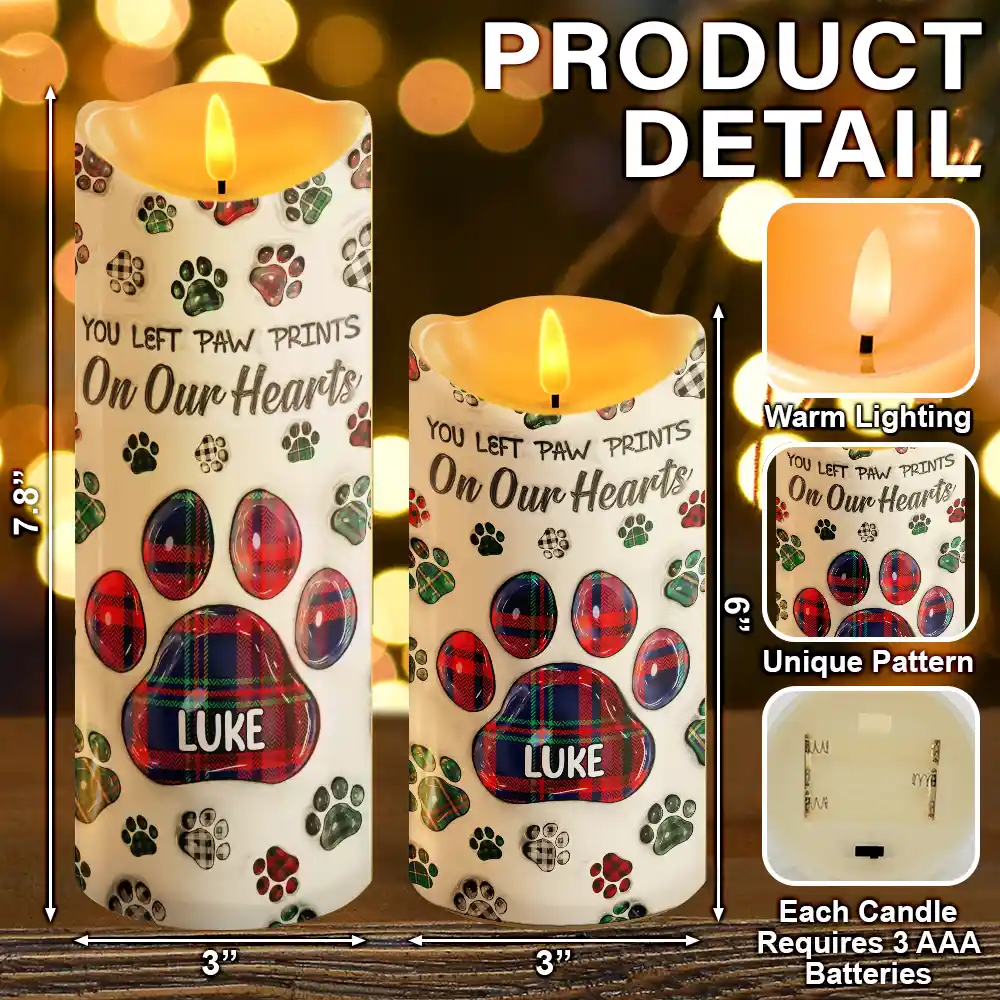 Memorial Dog Cat You Left Paw Prints On My Heart - 3D Inflated Effect Printed, Personalized Flameless LED Candle - Image 5