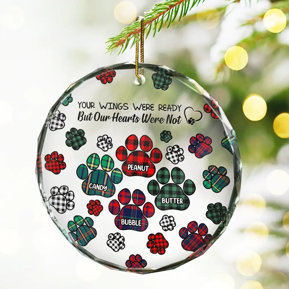 Memorial Dog Cat You Left Paw Prints On My Heart - Personalized Circle Glass Ornament - Image 2