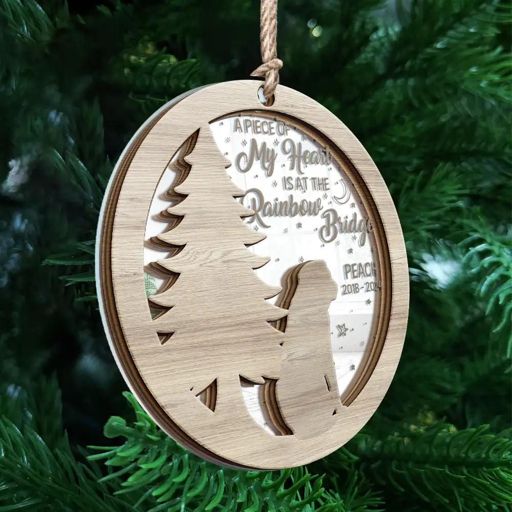 Memorial Dog Sending Christmas Wishes Over The Rainbow Bridge - Personalized Mirror Ornament - Image 4