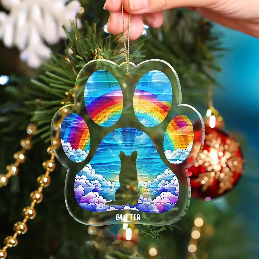 Memorial Dog Waiting At The Rainbow Bridge - Personalized Custom Shaped Acrylic Ornament - Image 4