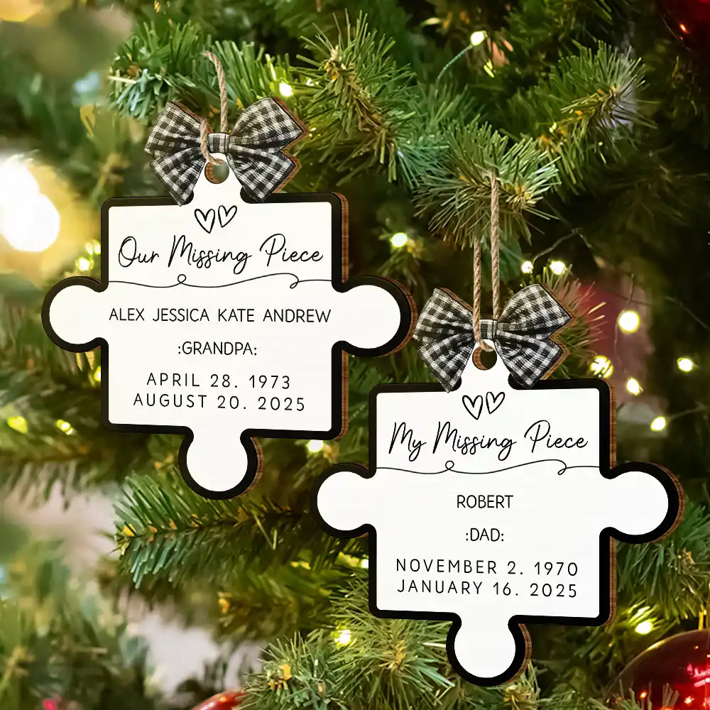 Memorial Family Our Missing Piece - Personalized Custom Shaped Wooden Ornament - Image 6