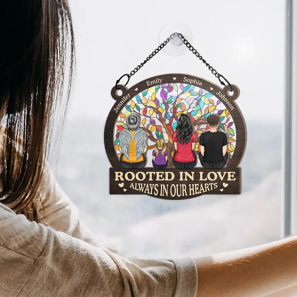 Memorial Family Tree Of Life Rooted In Love Always In Our Hearts - Personalized Window Hanging Suncatcher Ornament - Image 4