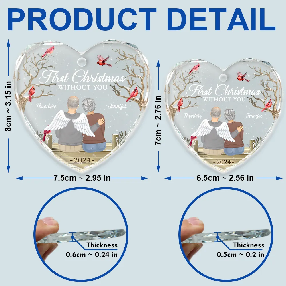 First Christmas Without You Memorial - Personalized Heart Shaped Glass Ornament - Image 5