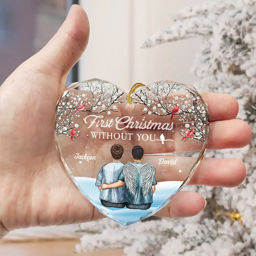 Memorial First Christmas Without You - Personalized Heart Shaped Glass Ornament - Image 3