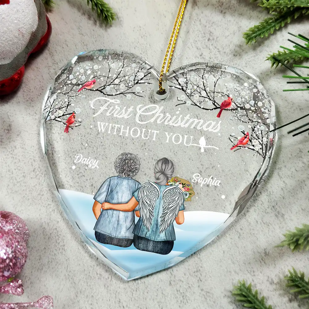 Memorial First Christmas Without You - Personalized Heart Shaped Glass Ornament - Image 4